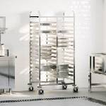 vidaXL Количка за тави с 32 GN контейнера 75x55x162, 5 см неръждаема стомана (4108072)