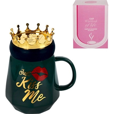 Луксозна керамична чаша - Kiss me с капак-корона (К85782-4)