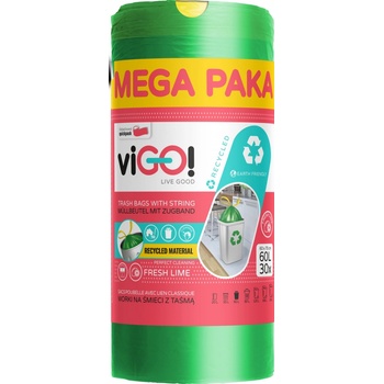 viGO! Pytle zatahovací XXL LDPE 3vrstvé 60l 25µm 30ks limetka