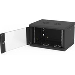 Fibrain Стенен шкаф Z-Cube 18U/600/600, с стъклена врата, сваляем страничен панел, RAL 9005 (със заварена конструкция - капацитет 60kg) (SWC-18-600-S04-B)