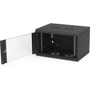 Fibrain Стенен шкаф Z-Cube 18U/600/600, с стъклена врата, сваляем страничен панел, RAL 9005 (със заварена конструкция - капацитет 60kg) (SWC-18-600-S04-B)