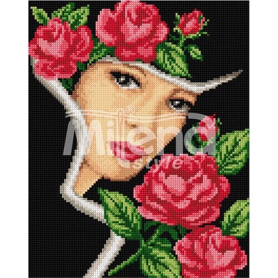 Milena Style Дама с рози - Печатана Aida 14 ct без конци