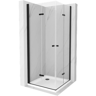 Mexen Lima Сгъваема душ кабина Duo 100 x 100 см, прозрачна, черна + Flat поддушово (856-100-100-70-02-4010B)