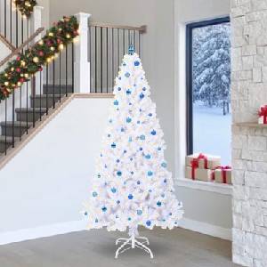 vidaXL С изкуствено коледно дърво с поставка Бяло 240 cm PVC и стомана (3426792)