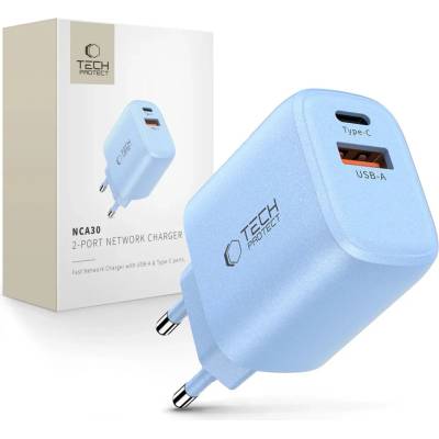 Tech-Protect nca30 Захранване за мрежа с 2 порта pd 30w / qc3.0 светлосиньо (5906302330676)