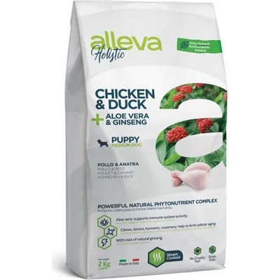 Alleva® holistic (puppy medium) chicken & duck + aloe vera & ginseng - пълноценна храна за млади кученца от средни породи, както и за бременни и кърмещи кучета, Италия - 0, 8 кг p00220