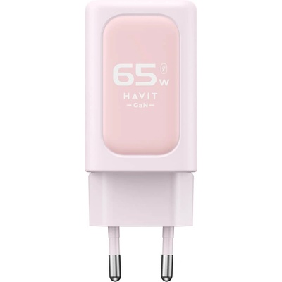 Havit Захранване за ел. мрежа за лаптопи, смартфони и таблети с 2xUSB-C и 1xUSB-A изходи с технология за бързо зареждане - Havit GaN Fast Wall Charger 65W (розов) (UC260EU (KF2343658))