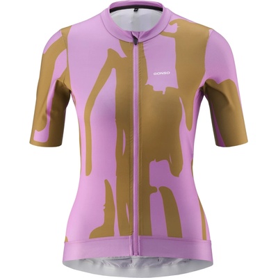 Gonso Дамска фланелка с къс ръкав за колоездене Gonso Women's Road Jersey Print Cycling jersey - Wisteria Bloom / Baked Pretzel - размер 36 (EU) (156-2899-0212)