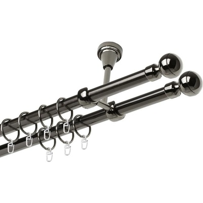 OK-GarnýžeCZ - Garnýž kovová dvouřadá 19mm Paola double onyx 420 cm do stěny / kroužky s háčkem