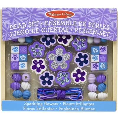 Melissa & Doug - Комплект за нанизване с дървени мъниста - Искрящи цветя (8)