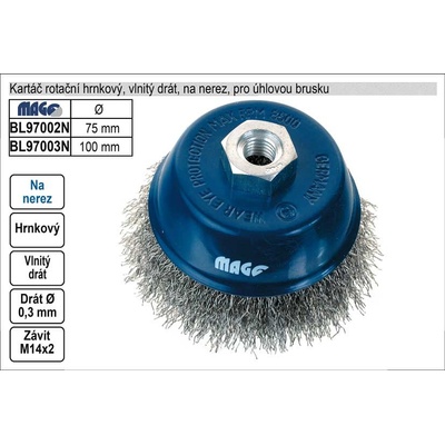 MAGG Kartáč hrnkový 100, vlnitý drát SS 0,30, závit M14x2 - NEREZ