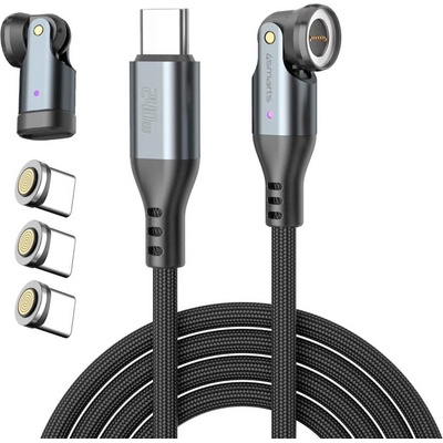 4smarts GravityCord Magnetic USB-C to USB-C Cable Set 240W - USB-C кабел с магнитен накрайник за устройства с USB-C (180см) (черен) (541237)