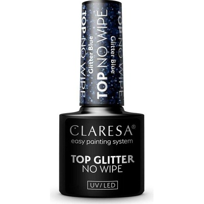 Claresa UV/LED Top Glitter No Wipe gelový vrchní lak na nehty třpytivý odstín Glitter Blue 5 g