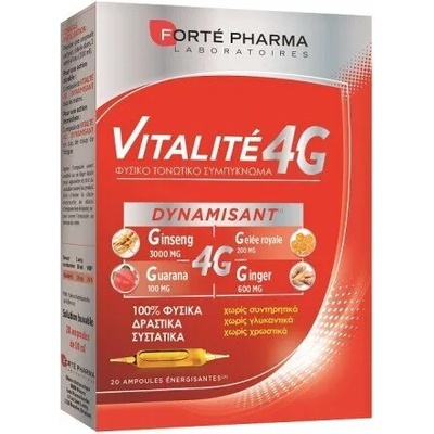 FORTÉ PHARMA Пчелно млечице, женшен, гуарана, джинджифил и ацерола ампули, Forte Pharma Vitalite 4G Dynamisant 20 ampoules x 10ml