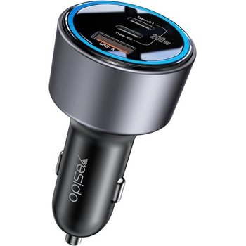 YESIDO Зарядно за кола с 2xUSB-C и USB-A изходи с технология за бързо зареждане - Yesido Y59 Triple Super Fast Car Charger 200W (черен) (KF2355086)