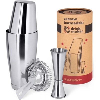 Barová sada DrinkMaker 3dílná shaker, odměrka, sítko