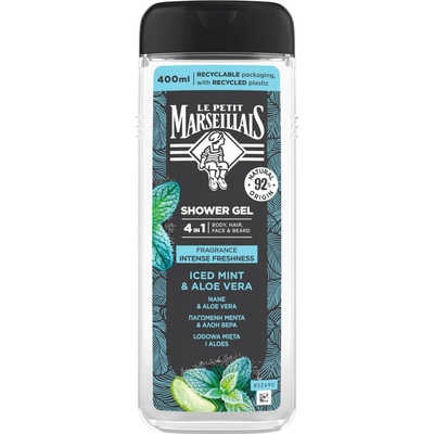 Le Petit Marseillais Iced Mint & Aloe Vera sprchový gél 4 v 1 pre mužov 400 ml