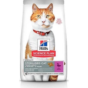 Hill's Суха храна за млади кастрирани котки Hill's Science Plan Sterilised Cat Young Adult, с патешко
