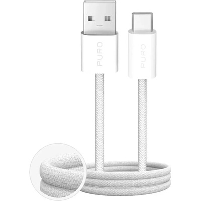 PURO Fabrik 2.0 10W USB-A - USB-C плетен кабел 1, 5 м - бял (PUCAC10WFABK415MTWHI)