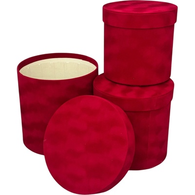 Floristický box semišový s vnitřní vložkou HD-FB060 v setu 3 kusy - 15,5x15cm 17,5x17cm 19,5x19cm 1 červená
