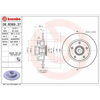 BREMBO brzdový kotúč 08.B369.37, súprava 2 ks