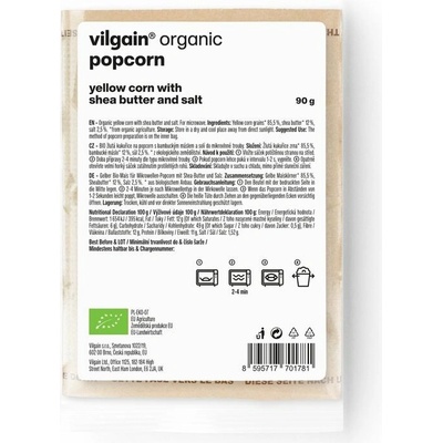 Vilgain Popcorn do mikrovlnky BIO solený zo žltej kukurice 90 g