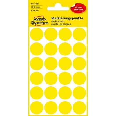 Etikety kruhové 18mm Avery žlté AV003007