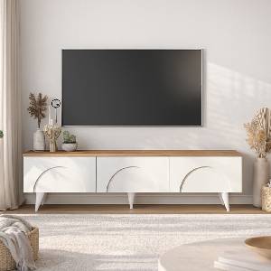 TopMebel ТВ шкаф Bono TopMebel от меламин в бял - дъб сепет цвят 150x32.3x42.1cm