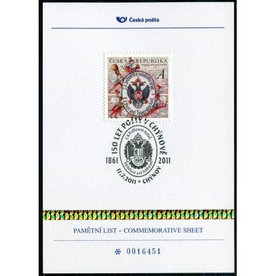 Česká pošta (2011) PLZ 7 - Pamětní list - 150 let pošty v Chýnově