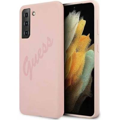 GUESS Silicone Script Vintage Silicone Case - дизайнерски силиконов кейс за Samsung Galaxy S21 (розов)