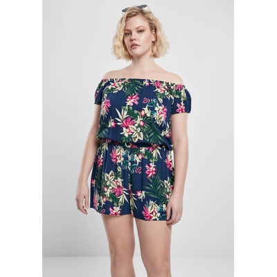 Urban Classics Дамски къс гащеризон в тъмносиньо на флорални мотиви Urban Classics Ladies AOP Off Shoulder Short UB-TB3433-02045 - Тъмносин, размер S