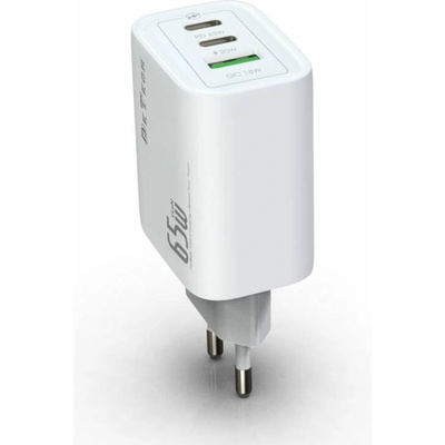 DeTech Мрежово зарядно устройство DeTech DE-PD, 65W, GaN, 2 x Type-C F, 1 x USB F, Бял - 40342