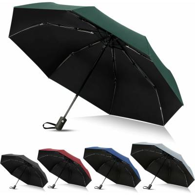 Kompaktní automatický skládací deštník 8 žeber tmavě zelený