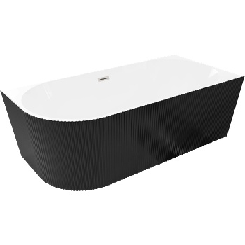 Mexen Silo свободностояща ъглова дясна оребрена вана 170 x 80 cm, бяла/черна, преливник никел сатен - 52891708075P-97 (52891708075P-97)