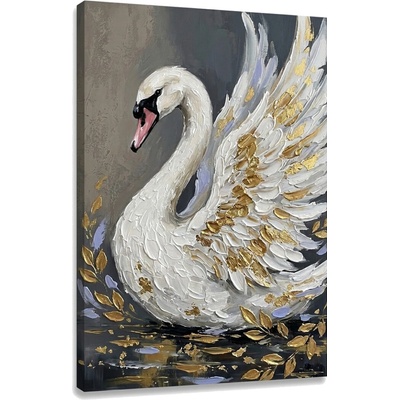Obraz bielej labute na plátne – s ručne maľovanými detailmi - 60x90 cm