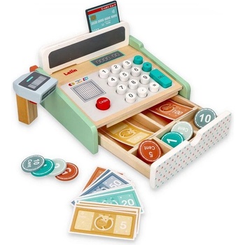 Lelin Детски дървен касов апарат Lеlin, с баркод четец (L40242)