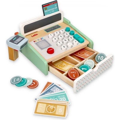 Lelin Детски дървен касов апарат Lеlin, с баркод четец (L40242)