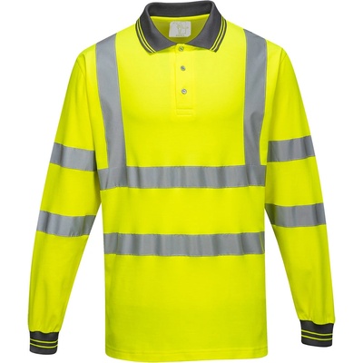 Portwest hi-vis cotton s271 / Функционална светлоотразителна поло тениска с дълъг ръкав - hv жълто s (s271yers)