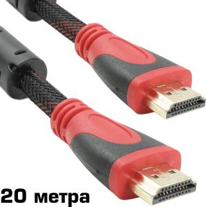 DeTech Кабел HDMI към HDMI, 1080p (Full HD), С оплетка и ферит, Черен, Дължина 20 метра