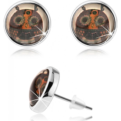 Šperky eshop kabošon puzetové čiré sklo pestrobarevná sovička s velkýma očima SP69.26