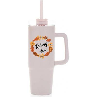Giftie KRÁSNÝ DEN PODZIM růžový cestovní termohrnek s průhledným víčkem 900 ml