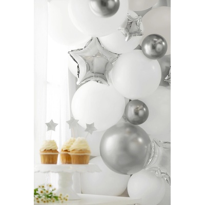 PartyDeco Balónik fóliový Hviezdička strieborná 12 cm