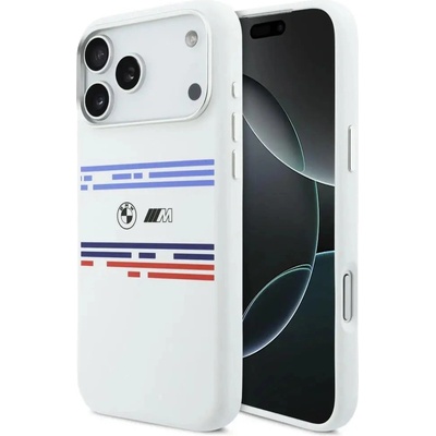 BMW M силиконов хоризонтален калъф MagSafe за iPhone 17 Pro Max - бял
