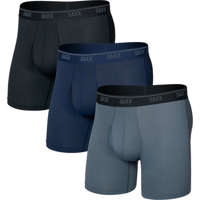 Мъжко синтетично термобельо Saxx Quest Quick-Dry Mesh Boxer Brief Fly 3-Pack Synthetic base layer - Black / Turbulence / Maritime - размер XXL (014-2576-0115)