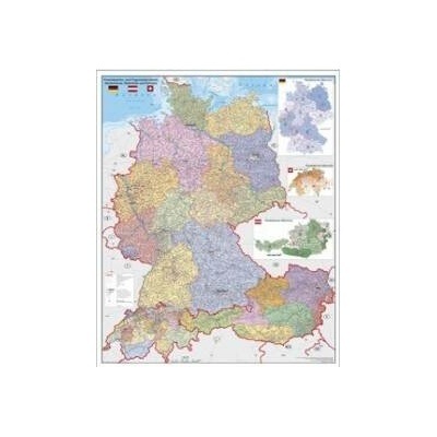 Německo-Rakousko-Švýcarsko spediční - nástěnná mapa 100 x 140 cm, laminovaná s 2 lištami
