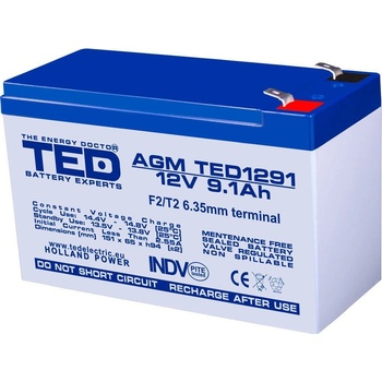 Ted Electric Акумулаторна батерия Ted Electric TED-12V-9AH-AGM (TED1291), 12V, 9Ah, AGM, T2 конектори (TED1291)