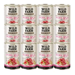 WILD FARM PURE MONO Свинско с ябълка и киноа 12x400 г - монопротеинова храна за кучета