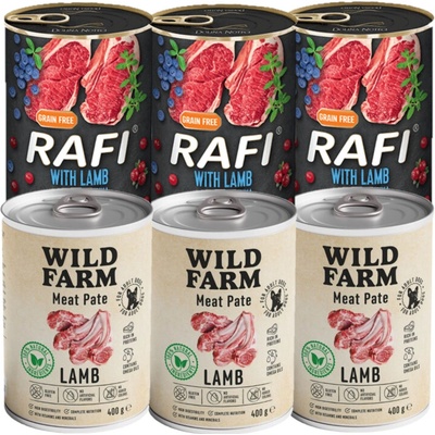 Dolina Noteci Rafi s jehněčím 3 x 400 g a Wild Farm Pate Lamb 3 x 400 g
