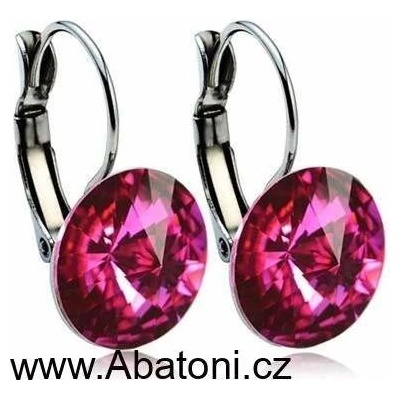 Swarovski Elements Rivoli vlepený krystal stříbrné náušnice visací růžové kulaté 31300.3 Fuchsia růžová tmavá fuchsiová