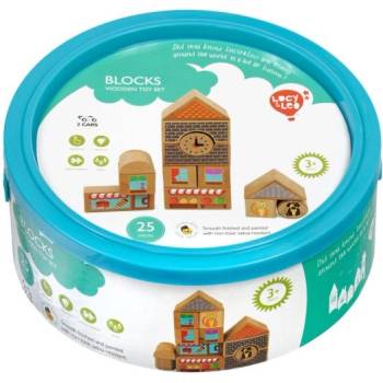 LUCY&LEO 174 Град - комплект дървени блокчета с две колички - 25 части